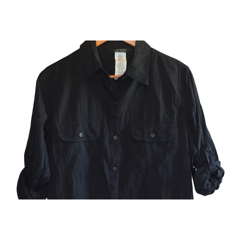 Lauren Ralph Lauren Crushed Cotton Cover-Up Shirt Black - Picture 4 of 8